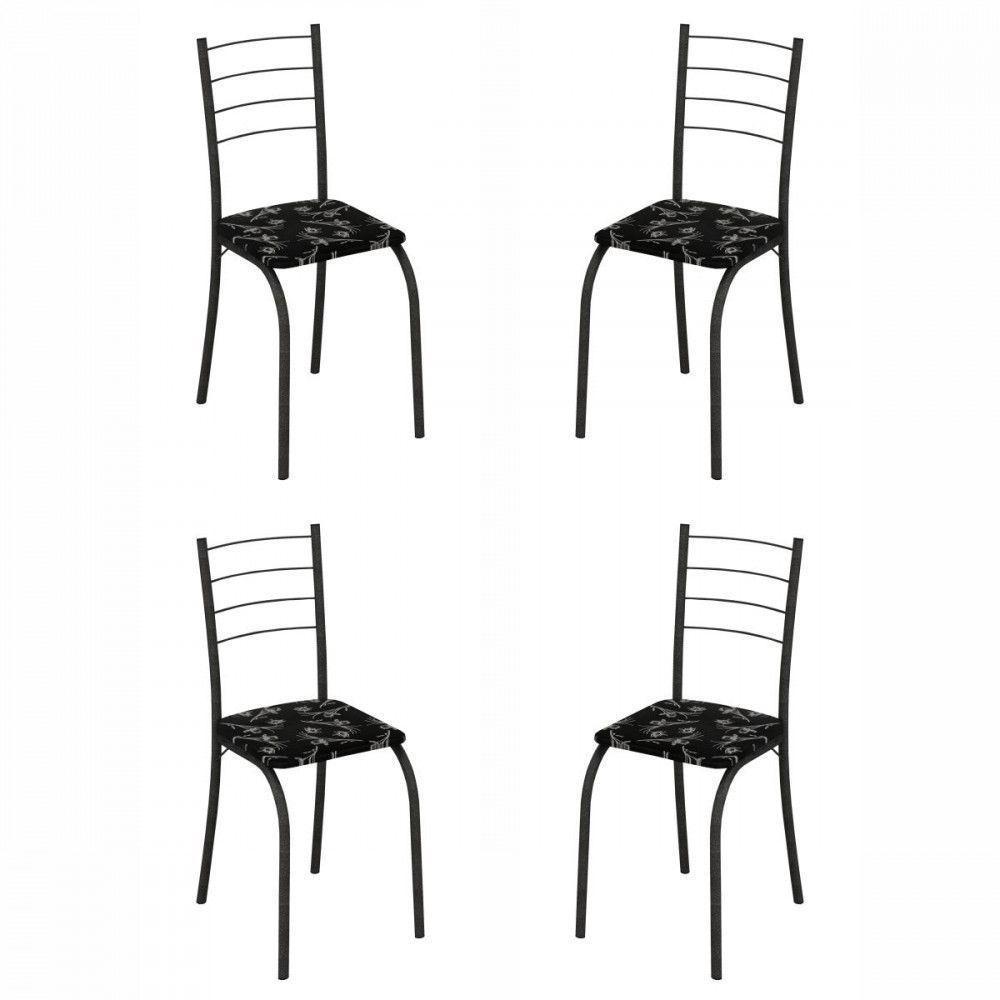 Conjunto De 4 Cadeiras Rio Martelado Grafite Assento Preto Lirio Teixeira Grafite Com Preto - 1