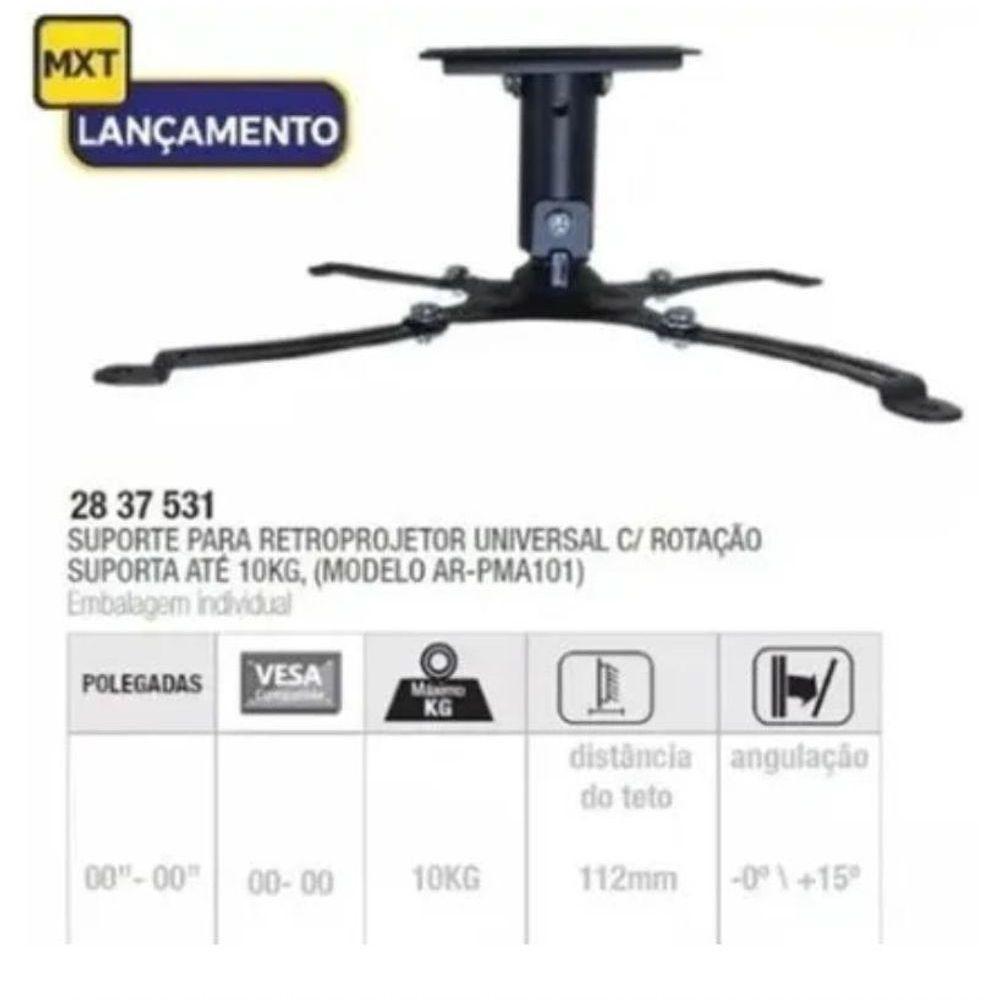 Suporte De Teto Universal Articulado Para Projetor 112mm Mxt Ar-pma101 - 4