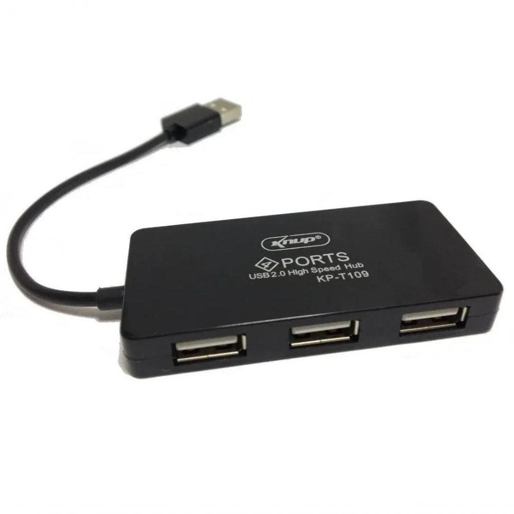 Mini Hub Usb 2.0 4 Portas Slim 480mbps Knup Kp-t109 Preto - 1