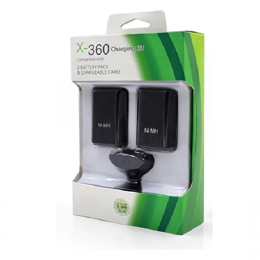 Kit 2 Baterias Para Controle Xbox 360 Com Cabo Carregador Usb Preto - 1