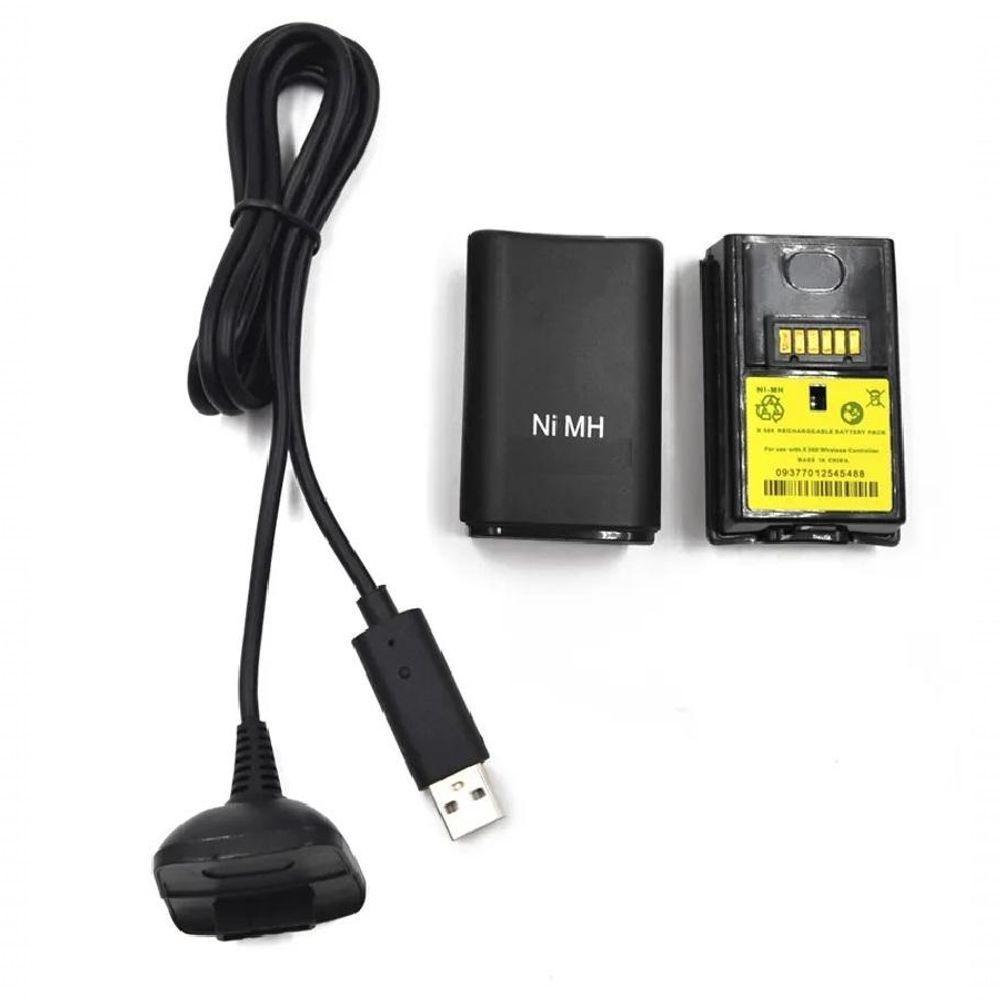 Kit 2 Baterias Para Controle Xbox 360 Com Cabo Carregador Usb Preto - 2