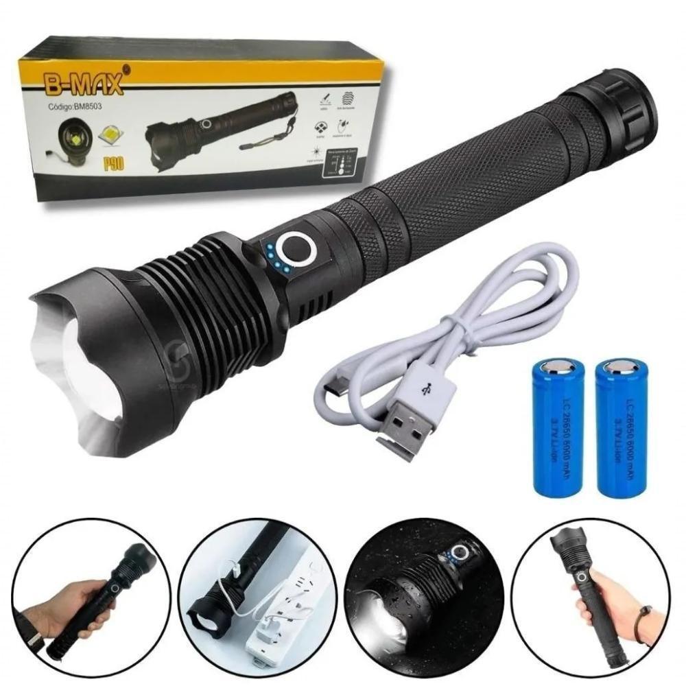 Lanterna Led Xhl-p90 Super Potente Em Alumínio Com 2 Baterias Recarregaveis Bm-8503 - 3