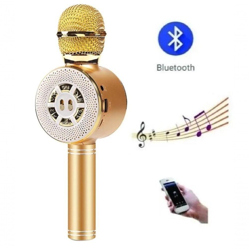 Microfone Karaokê Bluetooth Sd Usb Com 4 Efeitos De Voz Ws-669 Dourado - 1