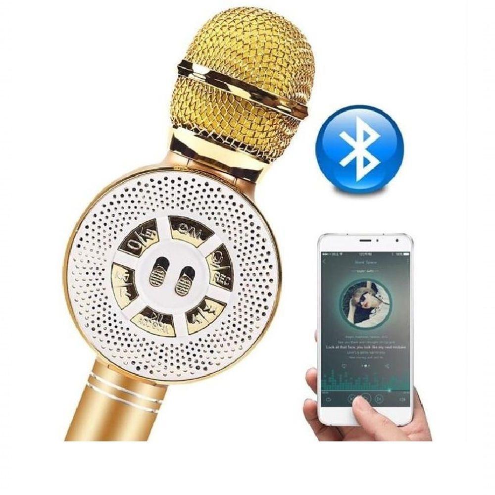 Microfone Karaokê Bluetooth Sd Usb Com 4 Efeitos De Voz Ws-669 Dourado - 2