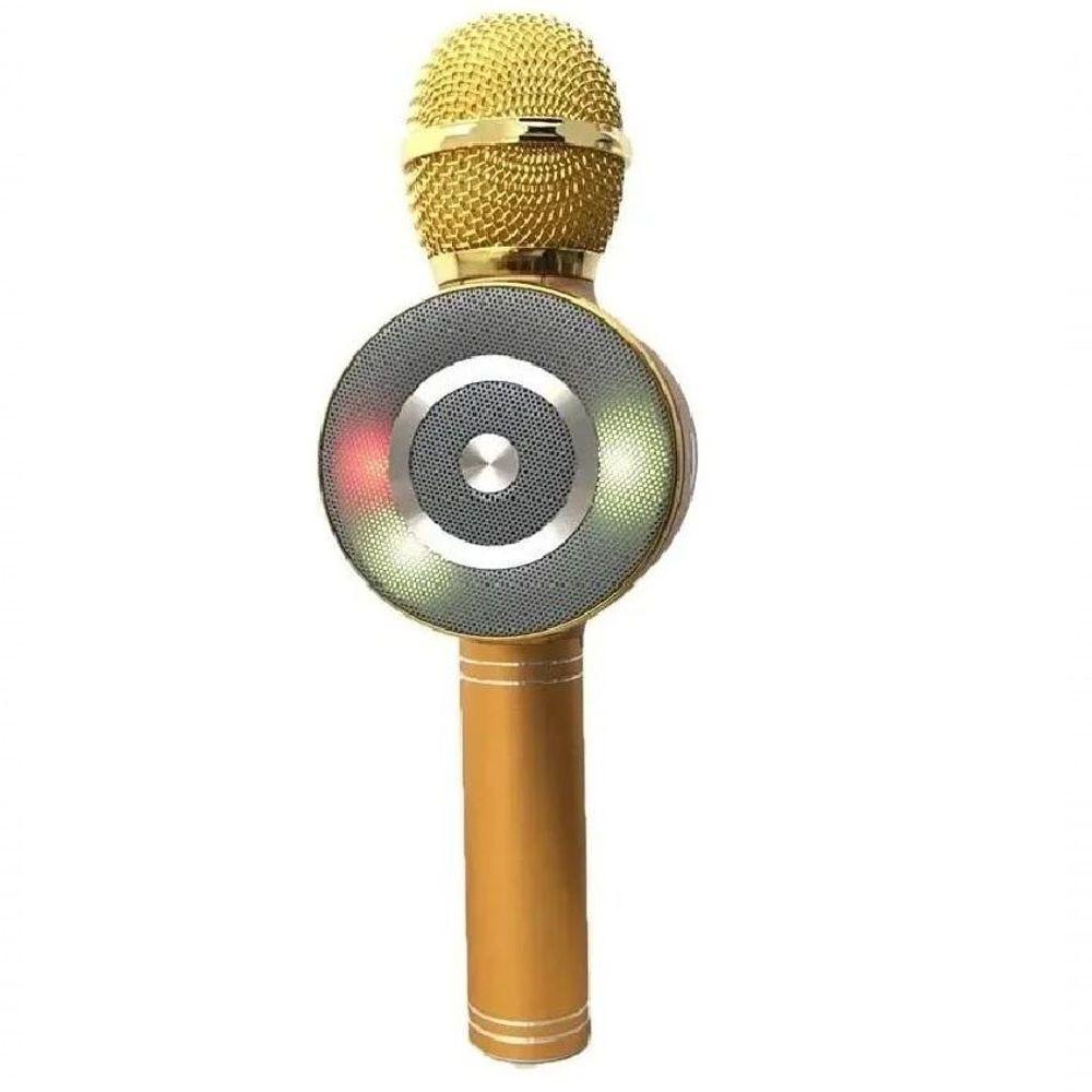 Microfone Karaokê Bluetooth Sd Usb Com 4 Efeitos De Voz Ws-669 Dourado - 4