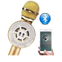 Microfone Karaokê Bluetooth Sd Usb Com 4 Efeitos De Voz Ws-669 Dourado
