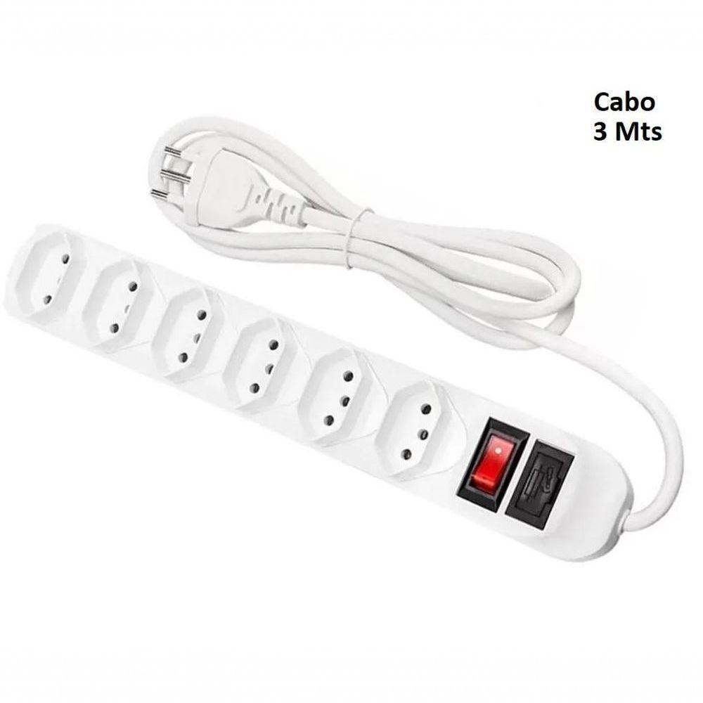 Filtro De Linha Régua Extensão Com 6 Tomadas 2p+t Com Cabo 3 Mts Bivolt - 1