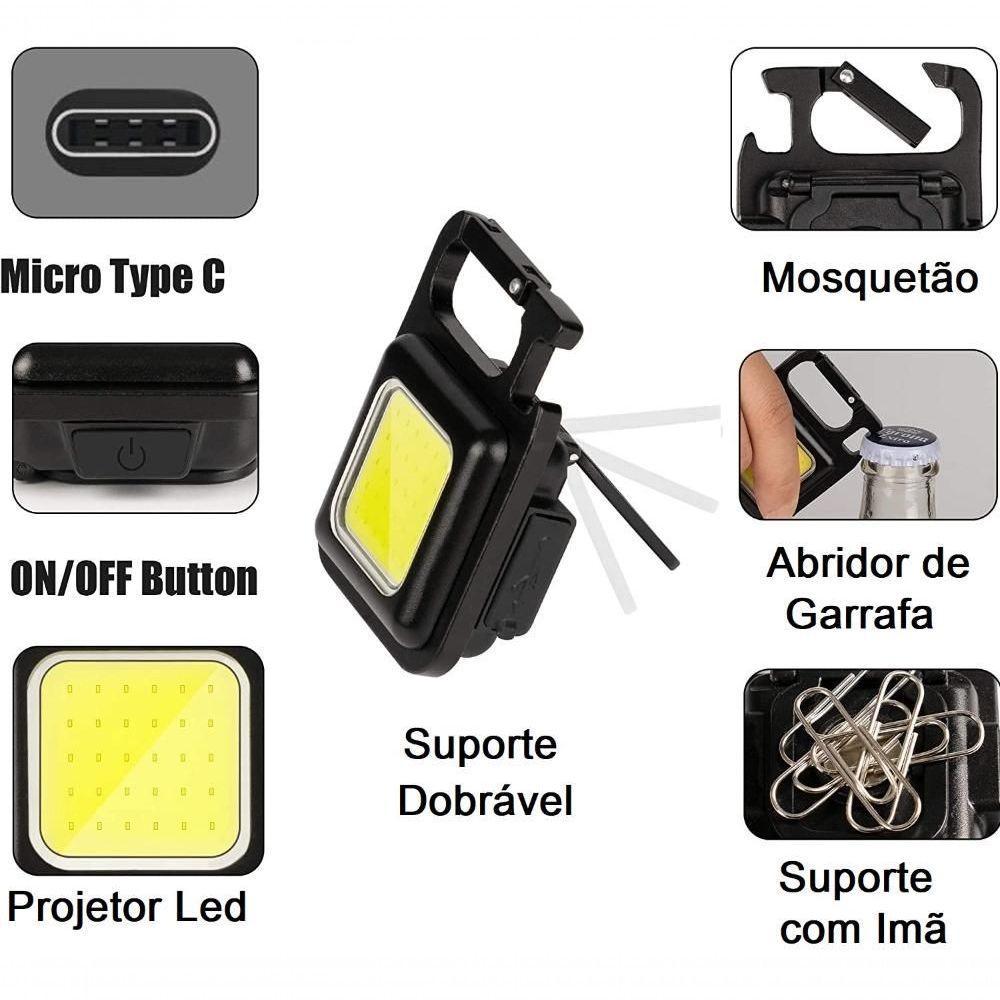 Mini Lanterna Led Chaveiro Mosquetão Portáti Imã Potente Usb - 2