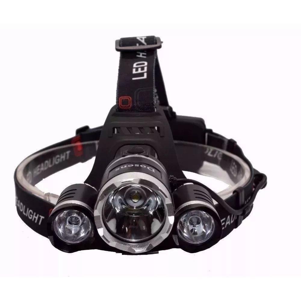 Lanterna Cabeça Triplo T6 3 Led Cree Profissional Swat Tática 2 Baterias - 3
