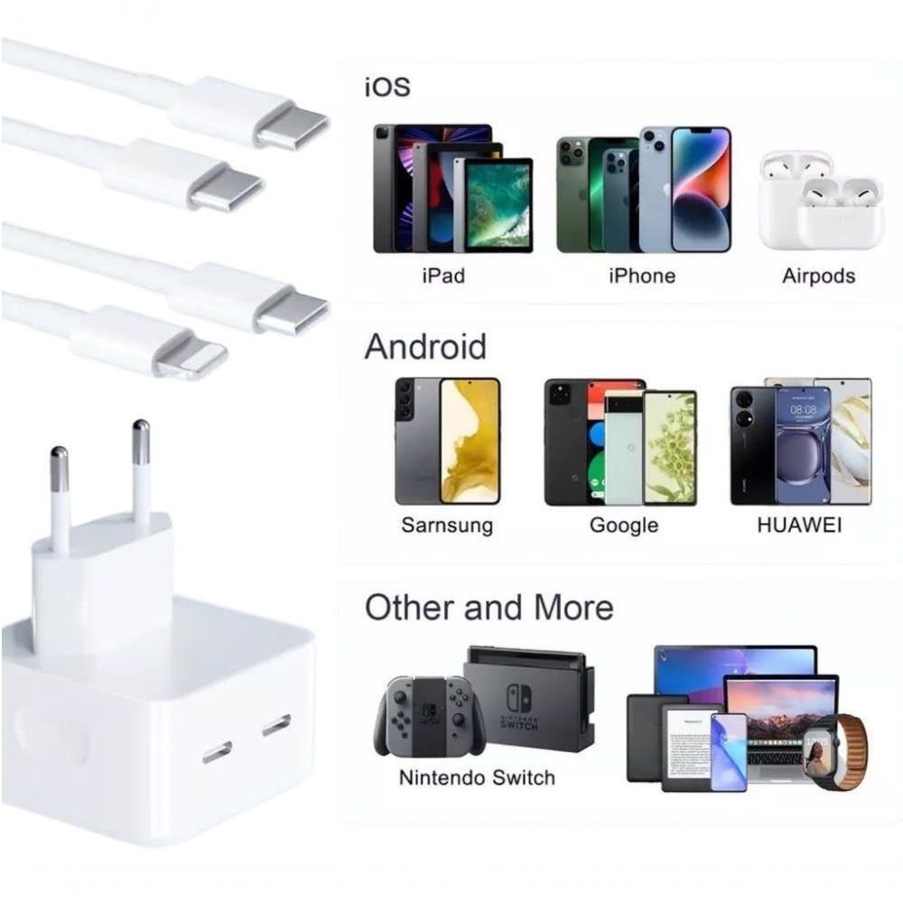 Carregador Turbo Duplo Usb-c Compativel Ipad E Iphone 12 13 14 - 40w - 2