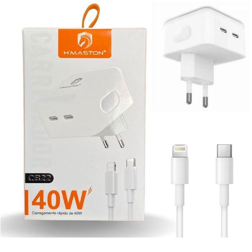 Carregador Turbo Duplo Usb-c Compativel Ipad E Iphone 12 13 14 - 40w - 5