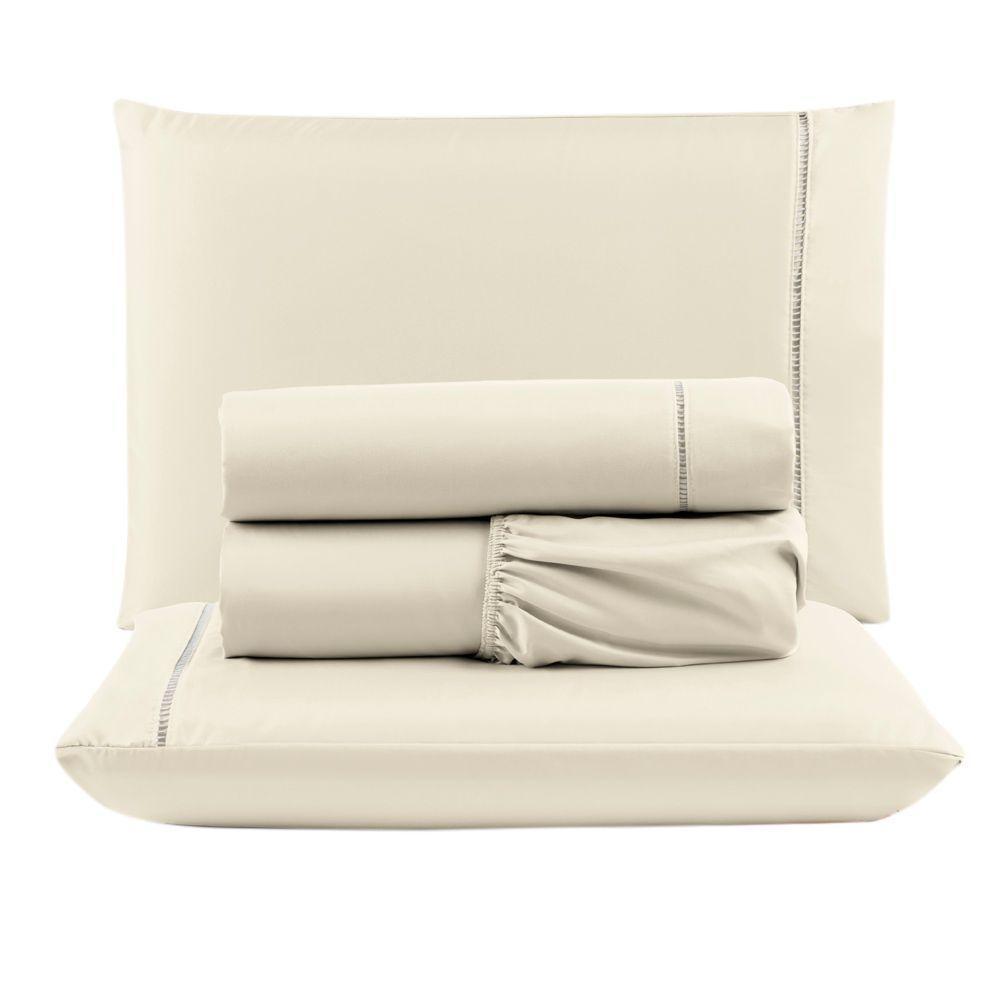 Kit C- 4 Jogos Cama Lençol Unique Casal Padrão Micro Percal 400 Fios Ponto Palito 4 Peças - Avelã E - 3
