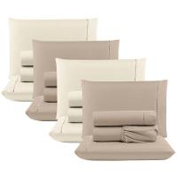 Kit C- 4 Jogos Cama Lençol Unique Casal Padrão Micro Percal 400 Fios Ponto Palito 4 Peças - Avelã E - 1