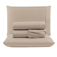 Kit C- 4 Jogos Cama Lençol Unique Casal Padrão Micro Percal 400 Fios Ponto Palito 4 Peças - Avelã E