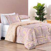 Kit Edredom Dallas King Dupla Face Microfibra 3 Peças - Rosê Lavanda Floral - 3