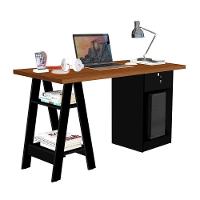 Escrivaninha Com 1 Gaveta Com Chave Valência Canela Preto - 1