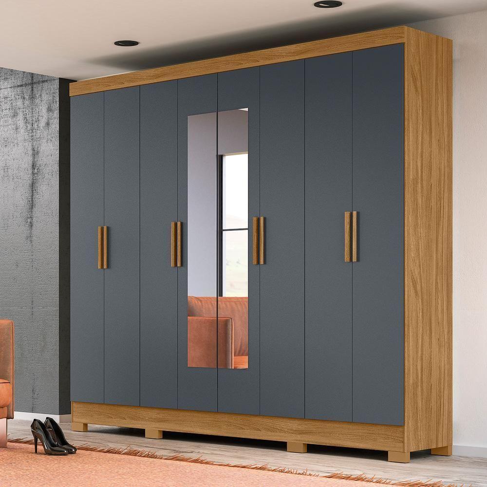 Guarda Roupa Casal Com 8 Portas Com Espelho 4 Gavetas Freijo / Cinza Diplomata - Moval - 2