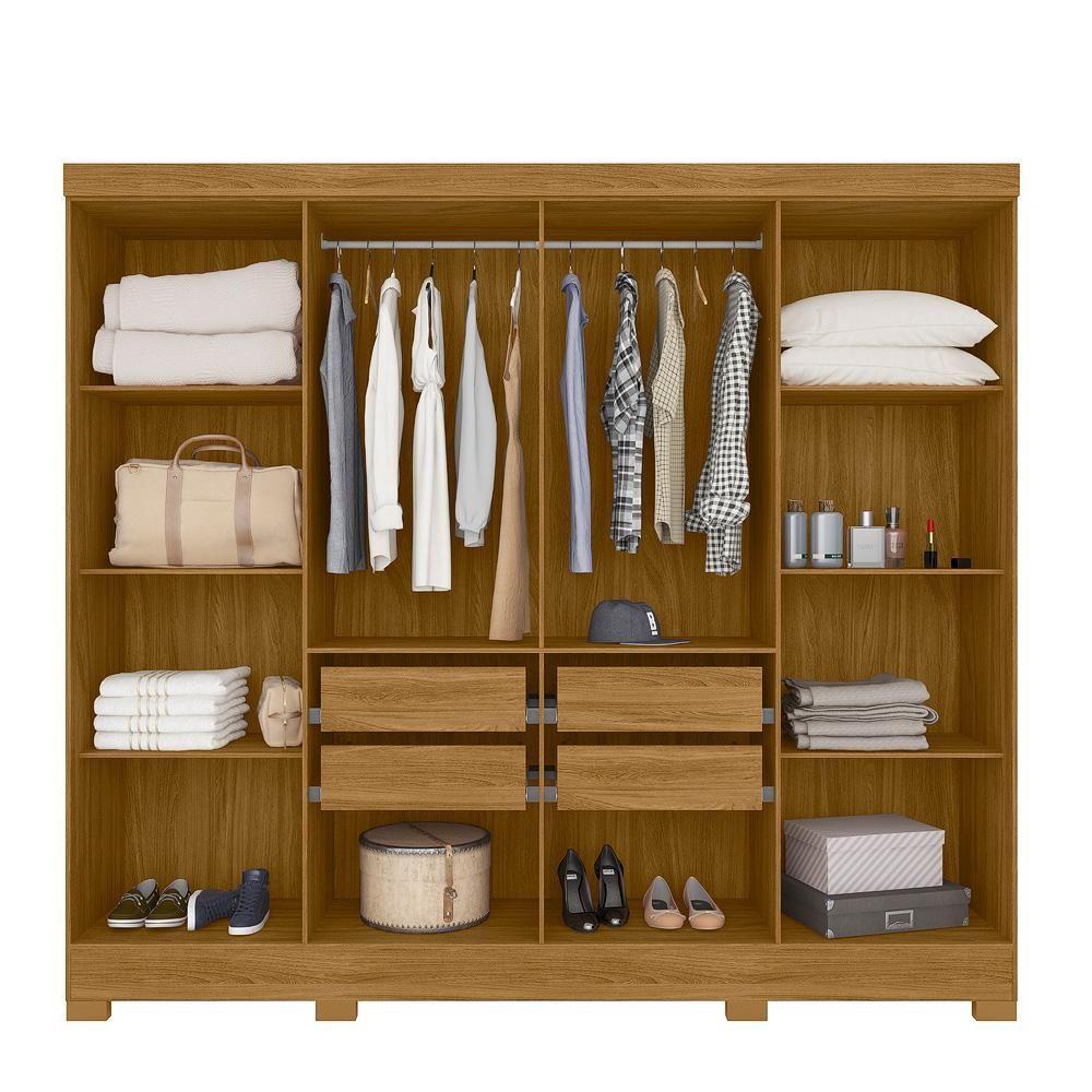 Guarda Roupa Casal Com 8 Portas Com Espelho 4 Gavetas Freijo / Cinza Diplomata - Moval - 3