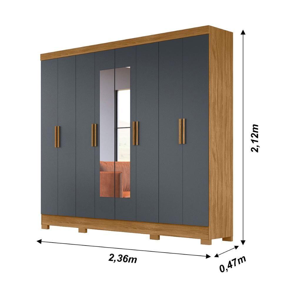 Guarda Roupa Casal Com 8 Portas Com Espelho 4 Gavetas Freijo / Cinza Diplomata - Moval - 4