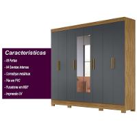 Guarda Roupa Casal Com 8 Portas Com Espelho 4 Gavetas Freijo / Cinza Diplomata - Moval - 7