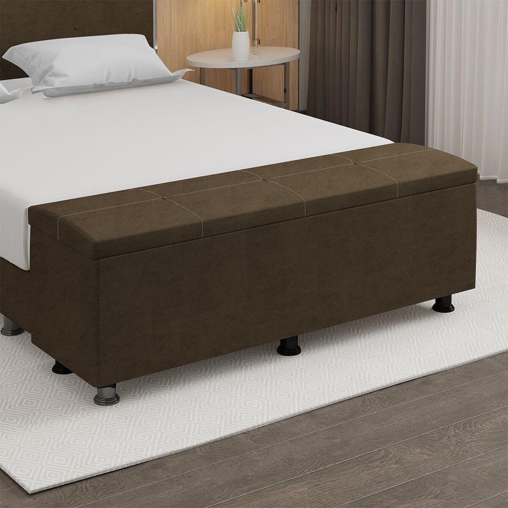 Baú Sapateira Estofada Casal 140 Cm Terra Veludo Skybox Cor Marrom - 1