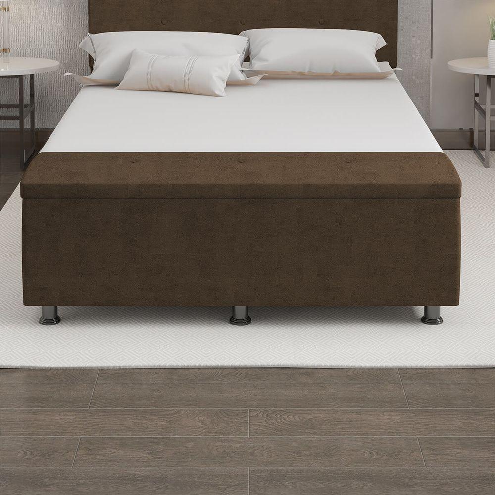 Baú Sapateira Estofada Casal 140 Cm Terra Veludo Skybox Cor Marrom - 2