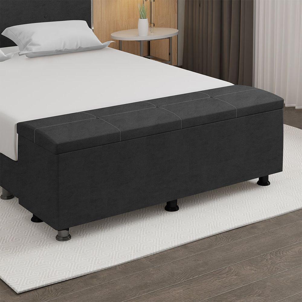 Baú Sapateira Estofada Casal 140 Cm Terra Veludo Skybox Cor Preto - 1