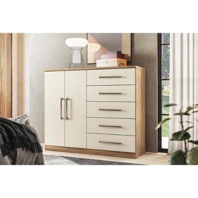 Cômoda de Quarto Malaga 2.5 Gavetas com Portas e Puxador Plástico Creme Jatoba Areia