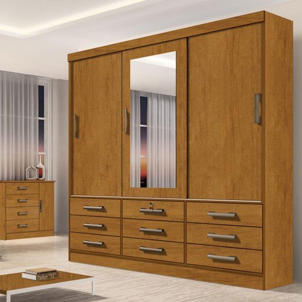 Guarda-Roupas 3 Portas 9 Gavetas Com Espelho Cinamomo - 3