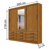 Guarda-Roupas 3 Portas 9 Gavetas Com Espelho Cinamomo