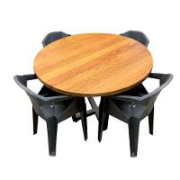 Conjunto Mesa De Jantar 1,30 Industrial Redonda Com 4 Cadeiras New Alegra Pretas Marrom