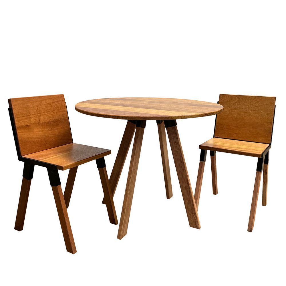 Conjunto De Mesa Eiffel Industrial 90 Cm Com 2 Cadeiras Detroit Madeira Maciça Natural E Ferro Preto Marrom - 2
