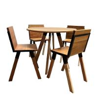 Conjunto De Mesa Eiffel Industrial 90 Cm Com 4 Cadeiras Detroit Madeira Maciça Natural E Ferro Preto Marrom