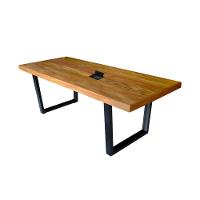 Mesa De Reunião Diretoria Estilo Industrial Madeira Maciça E Ferro E Aço 2,5 X 1,00m Marrom - 1