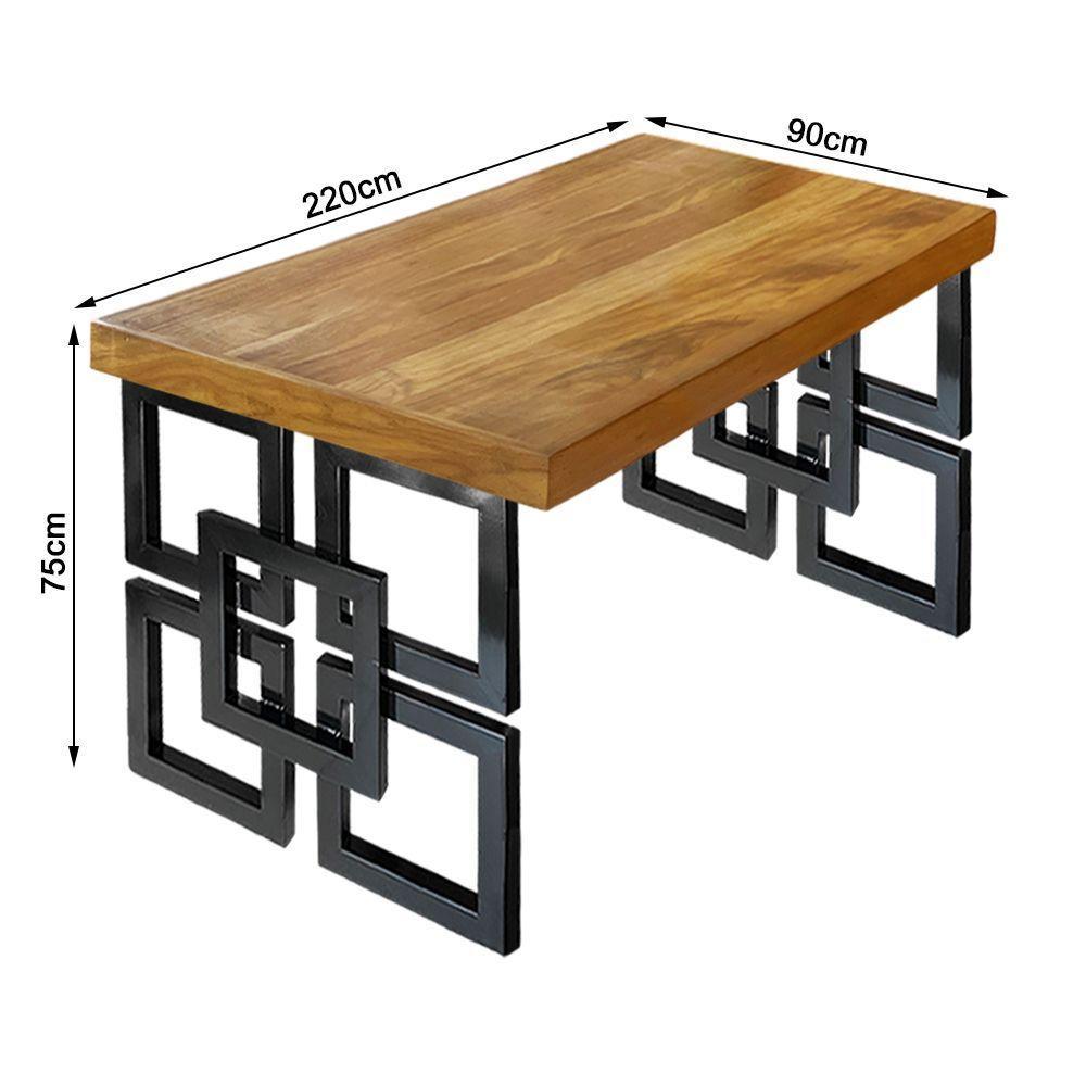 Mesa Eiffel Square Estilo Industrial Madeira Maciça E Ferro 2,20m X 0,90m Marrom - 3