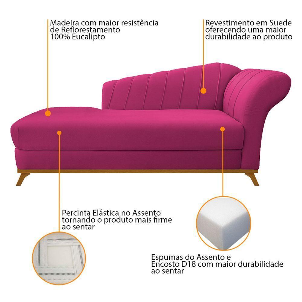 Kit Diva Recamier Vanessa 140Cm Lado Esquerdo E 02 Poltronas Laura Suede Cor Pink - 3