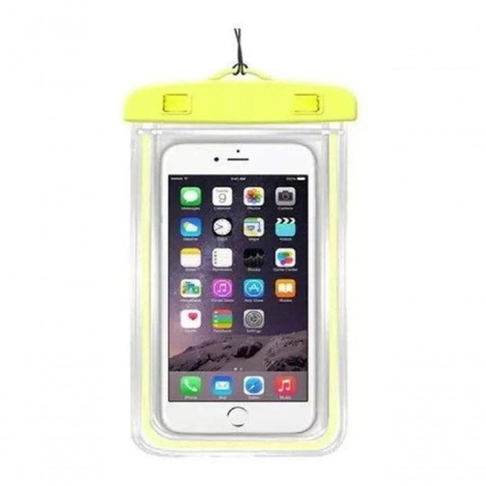 Capa Bolsa Celular A Prova D'água Proteção Mergulhos Amarelo - 1