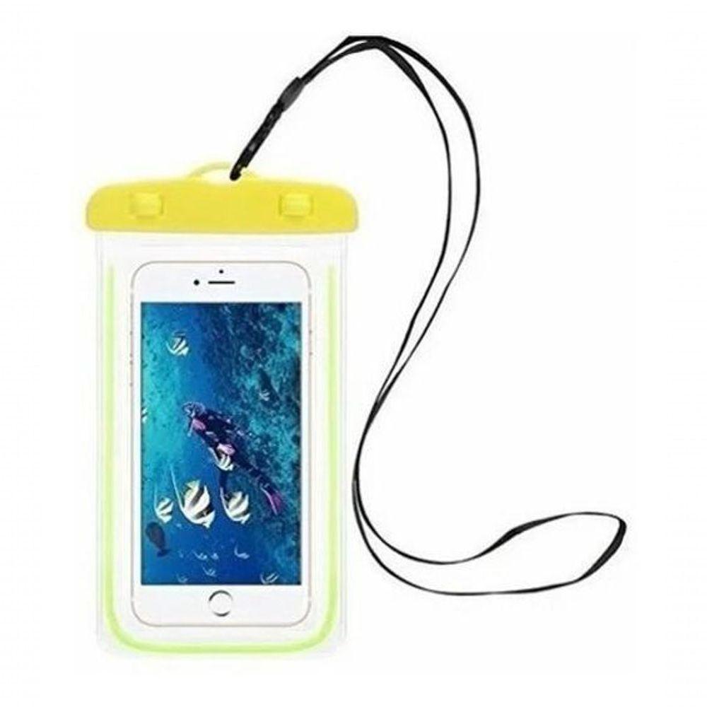 Capa Bolsa Celular A Prova D'água Proteção Mergulhos Amarelo - 2