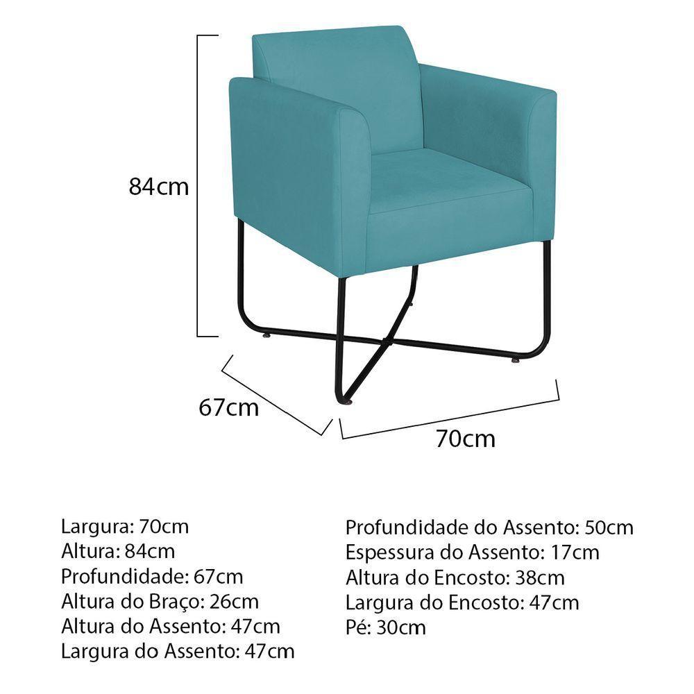 Kit 02 Poltronas Decorativas Andréia Base X Preta Suede Cor Azul Turquesa - 4