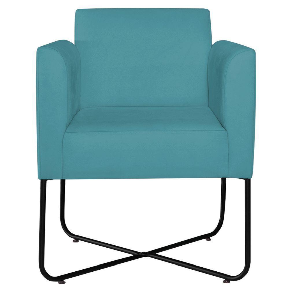 Kit 02 Poltronas Decorativas Andréia Base X Preta Suede Cor Azul Turquesa - 6