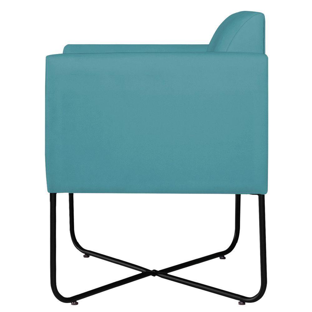 Kit 02 Poltronas Decorativas Andréia Base X Preta Suede Cor Azul Turquesa - 7