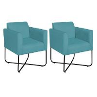 Kit 02 Poltronas Decorativas Andréia Base X Preta Suede Cor Azul Turquesa - 1