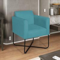 Kit 02 Poltronas Decorativas Andréia Base X Preta Suede Cor Azul Turquesa - 3