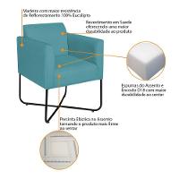 Kit 02 Poltronas Decorativas Andréia Base X Preta Suede Cor Azul Turquesa - 5