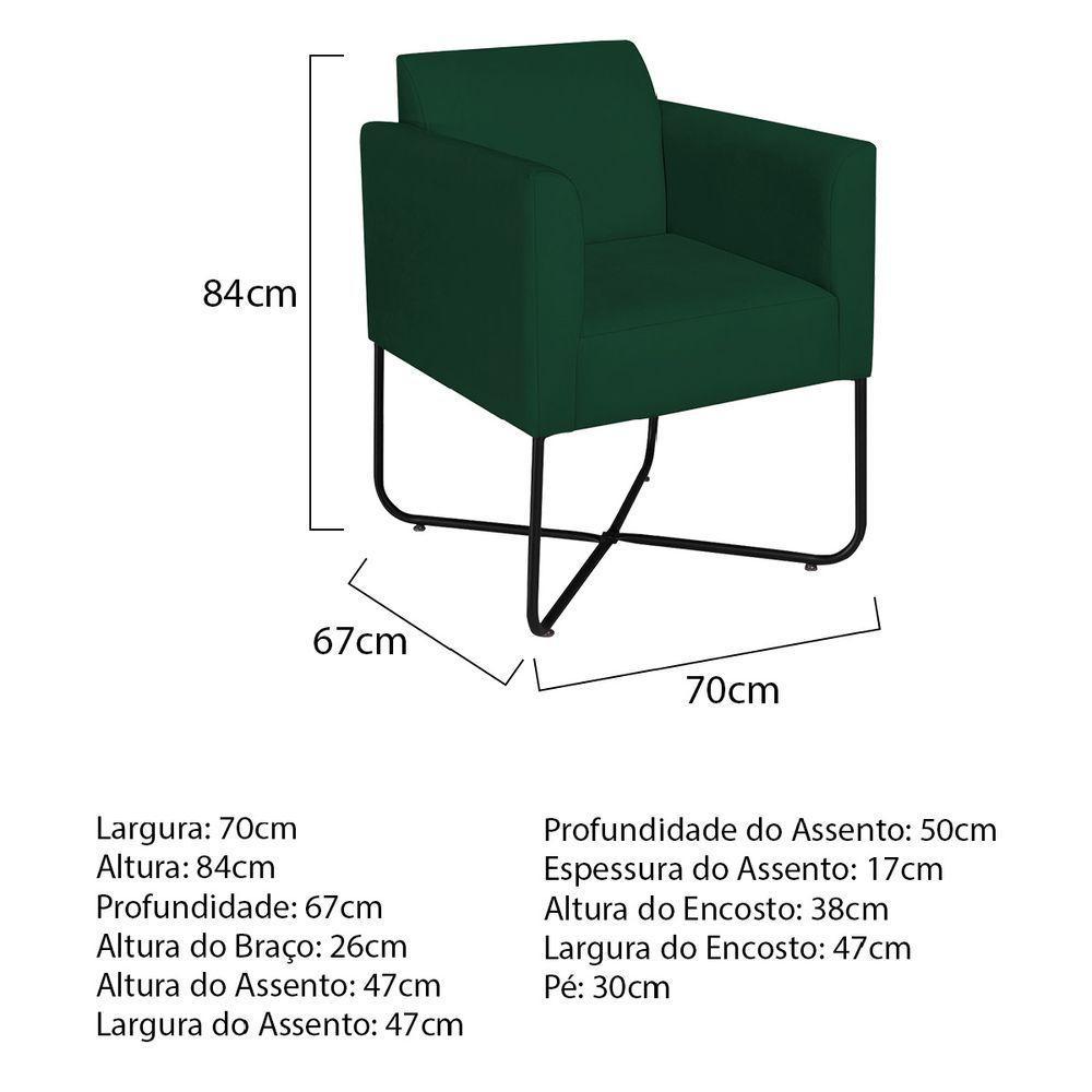 Kit 02 Poltronas Decorativas Andréia Base X Preta Suede Cor Verde - 2