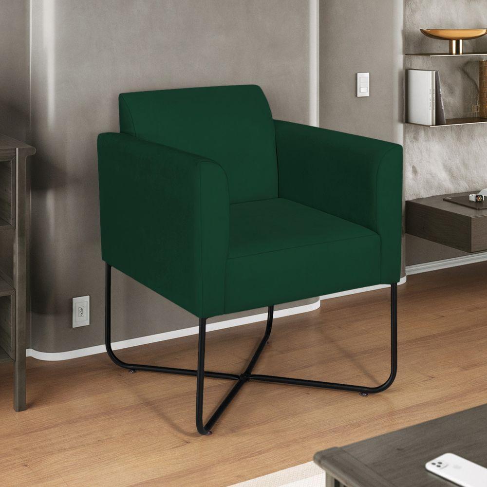 Kit 02 Poltronas Decorativas Andréia Base X Preta Suede Cor Verde - 4