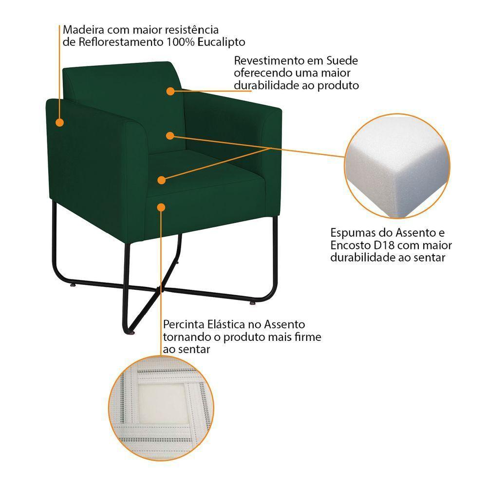 Kit 02 Poltronas Decorativas Andréia Base X Preta Suede Cor Verde - 5