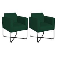 Kit 02 Poltronas Decorativas Andréia Base X Preta Suede Cor Verde - 1