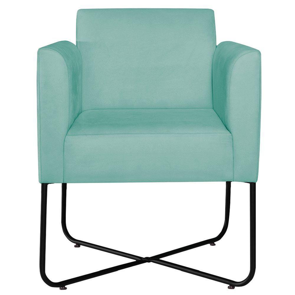 Kit 02 Poltronas Decorativas Andréia Base X Preta Suede Cor Azul Tiffany - 2