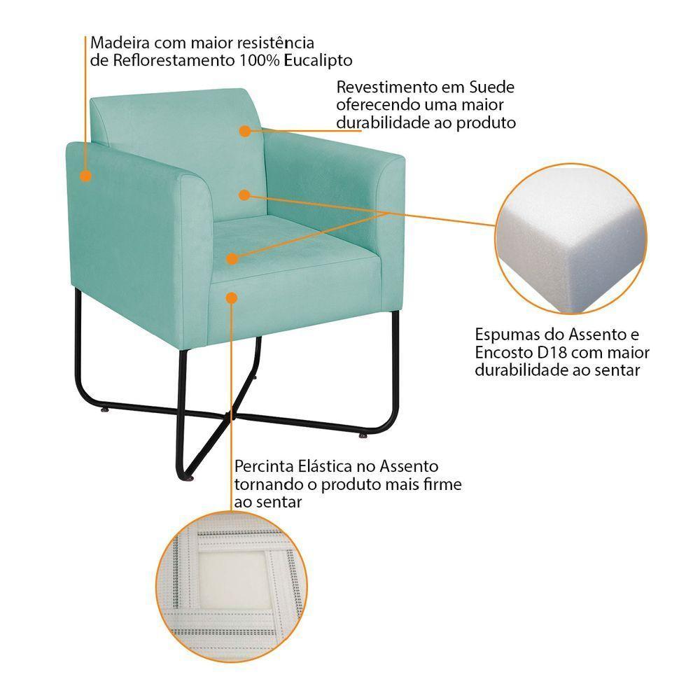 Kit 02 Poltronas Decorativas Andréia Base X Preta Suede Cor Azul Tiffany - 4